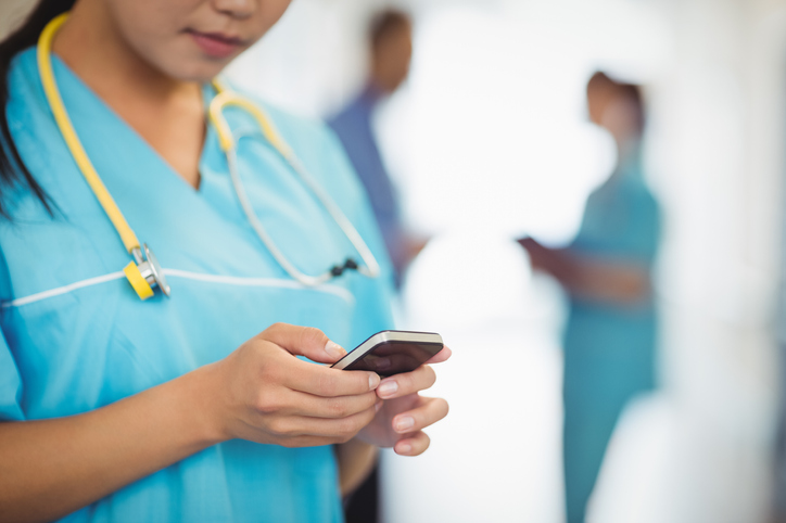 nurse using a phone