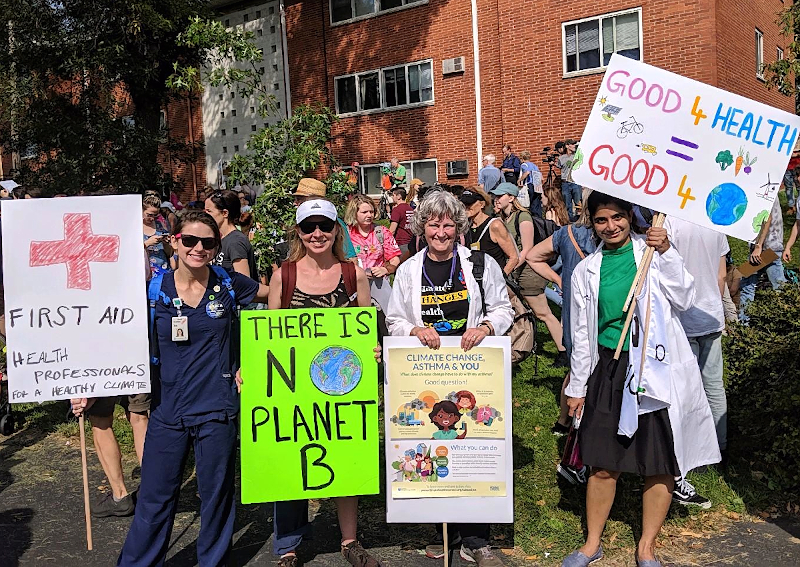 Healthcare workers at climate change rally in Minnesota.