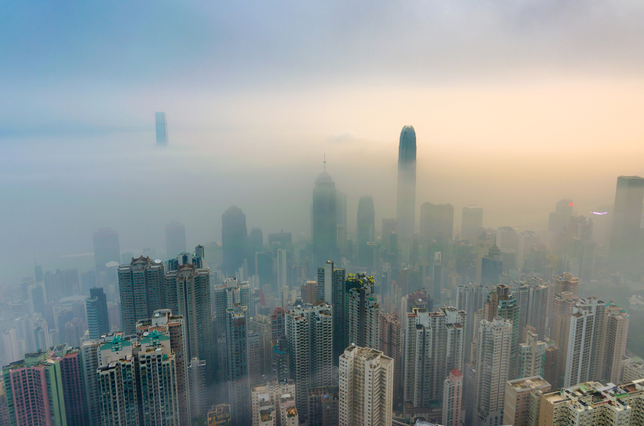 A view of Hong Kong smog from Victoria Peak.