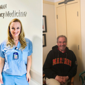 Nurse Deidre Taylor reunited with childhood hero, firefighter Eugene Pugliese.