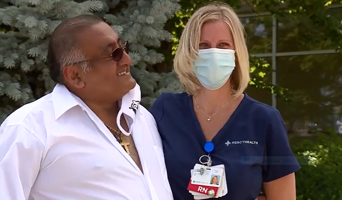 Ohio nurse Lisa Lane and COVID survivor Walter Ruiz.