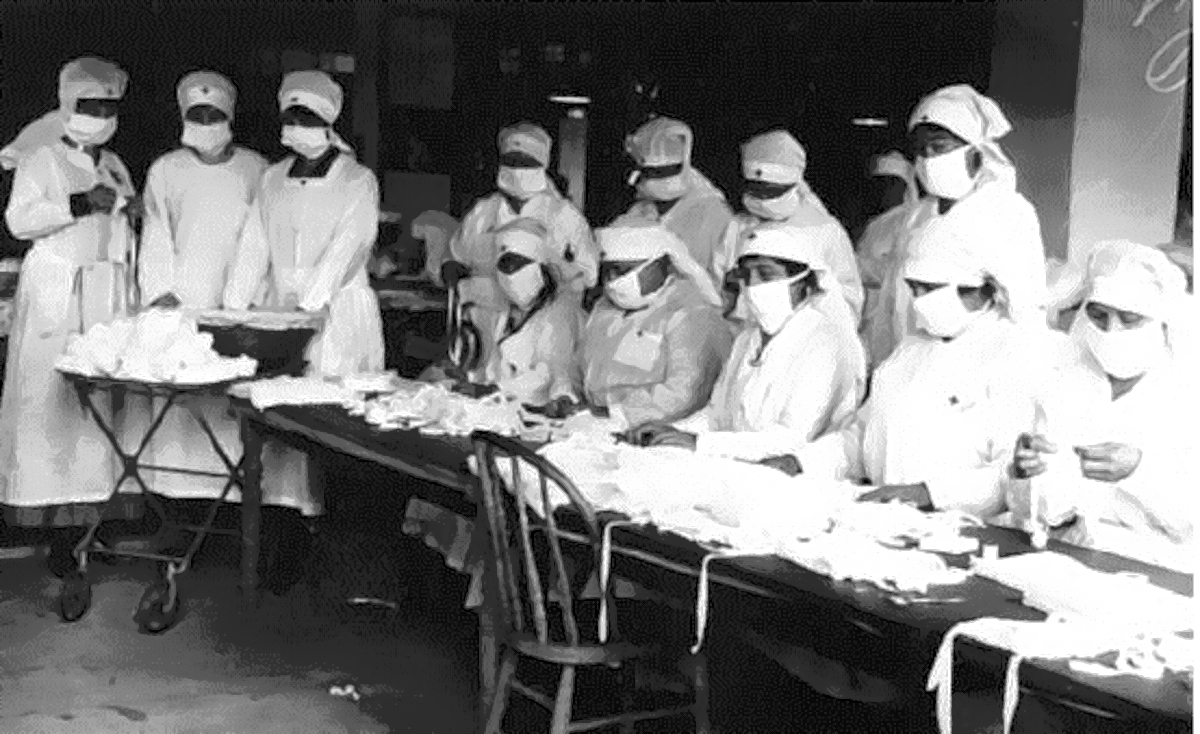 Nurses assemble masks during 1918 Spanish Flu pandemic.