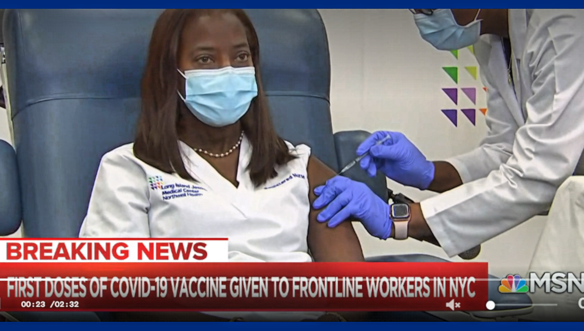 Black ICU nurse Sandra Lindsay was the first New Yorker to receive a Covid vaccination.