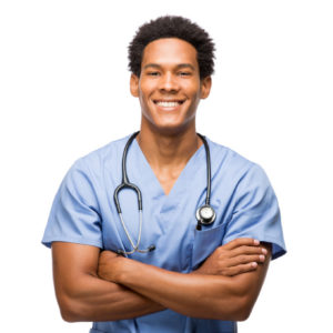 Black/Latinx male nurse.