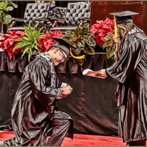 Vet Darvin Del Rio proposed to Leianne Maugeri at their BSN pinning ceremony.
