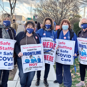 Nurses on strike at St Vincent Hospital, Worcester, Massachusetts.