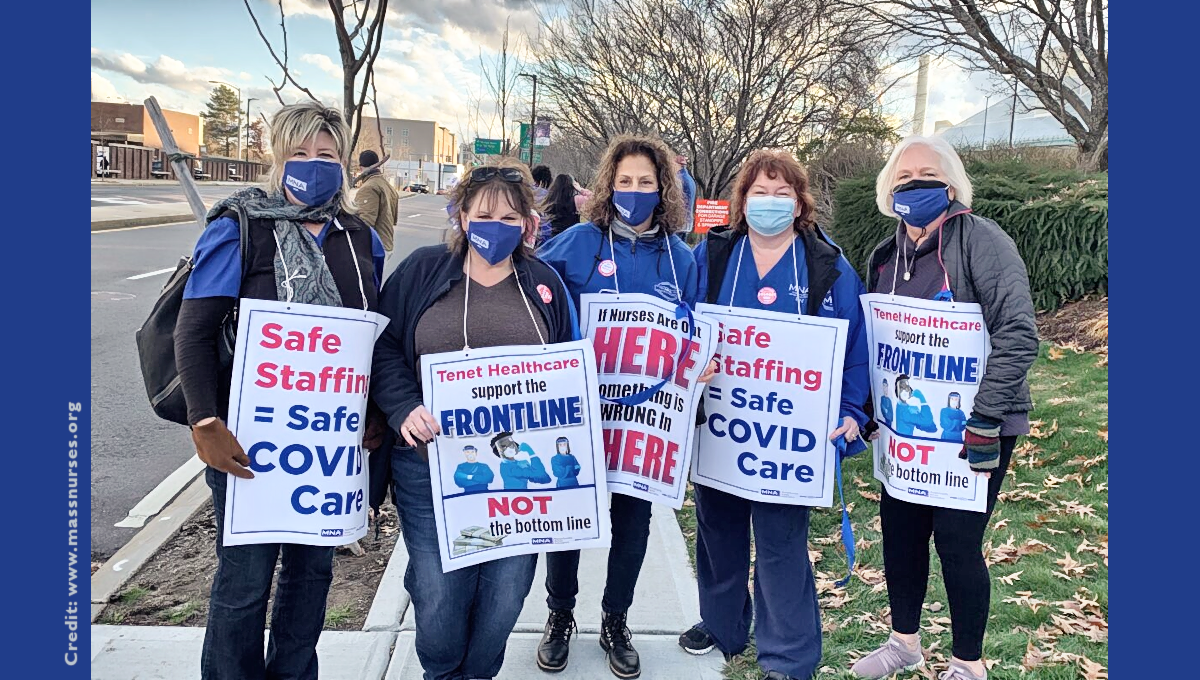 Nurses on strike at St Vincent Hospital, Worcester, Massachusetts.