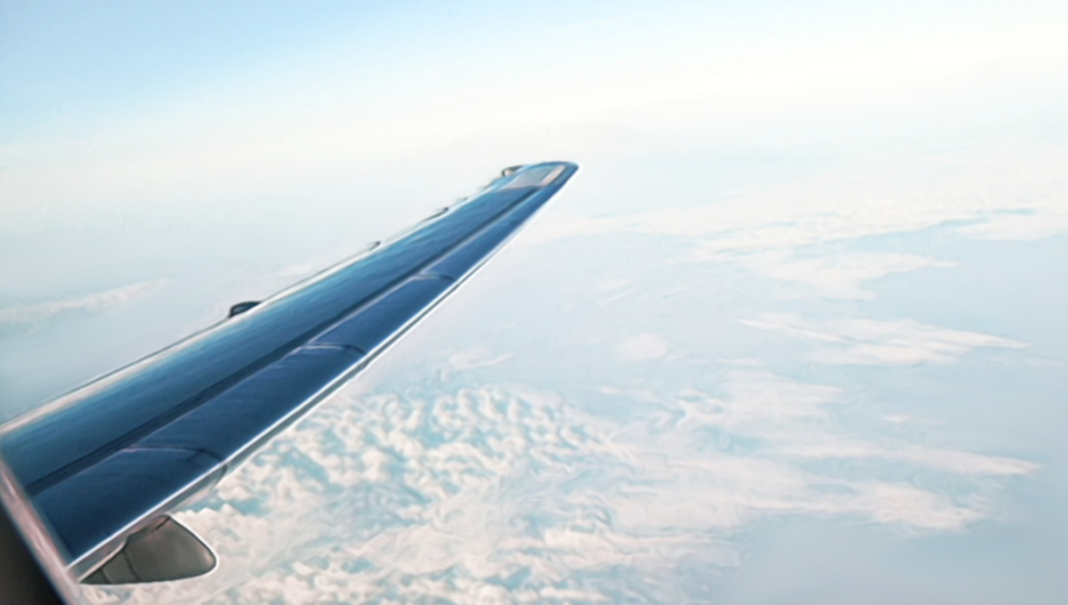View from passenger jet window. Travel nursing concept.