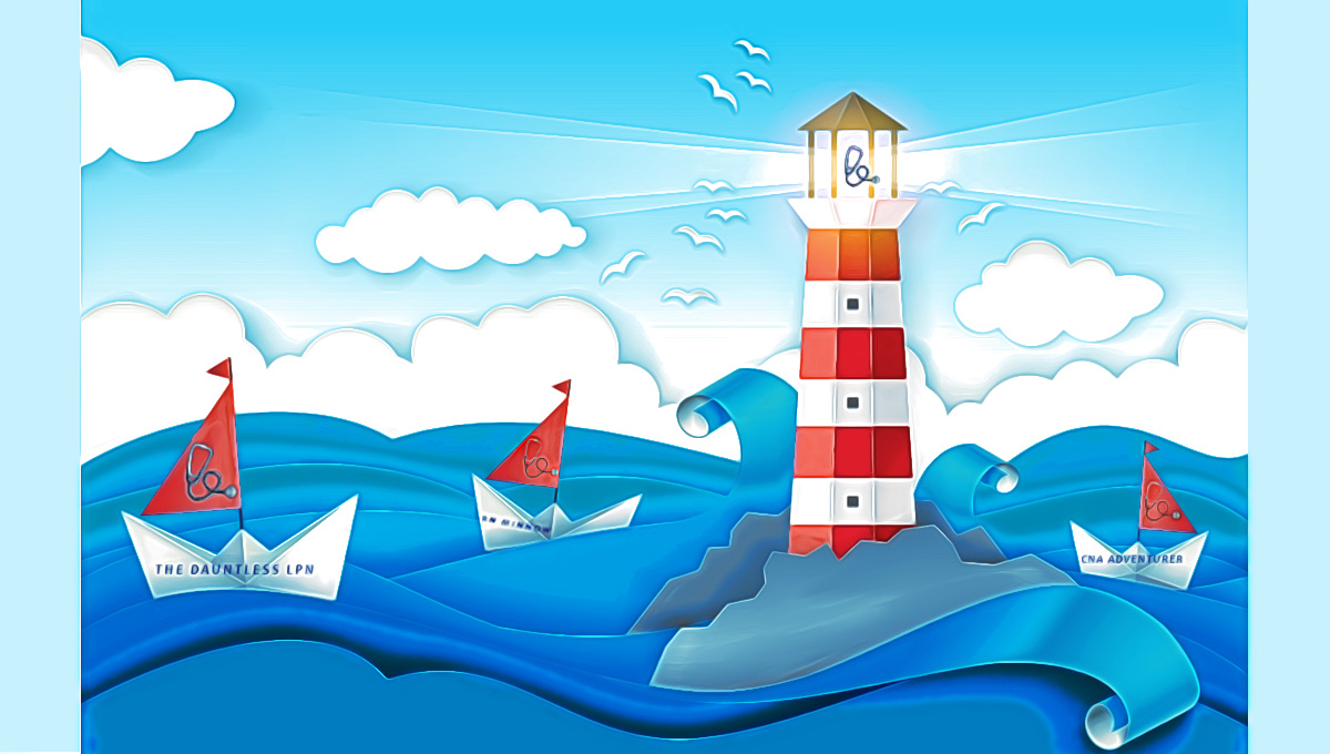 Lighthouse and sailboats. Navigating a nursing career.