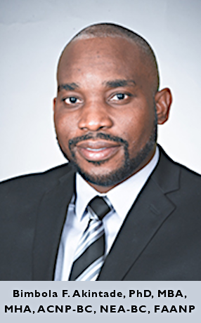 Bimbola F. Akintade, PhD, MBA, MHA, ACNP-BC, NEA-BC, FAANP, associate professor and associate dean, master's program, U Maryland School of Nursing. 