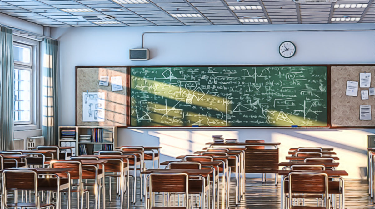 empty school room with blackboard.