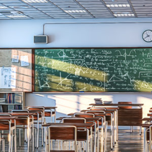 empty school room with blackboard.