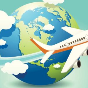 image of a plane flying around the globe for travel