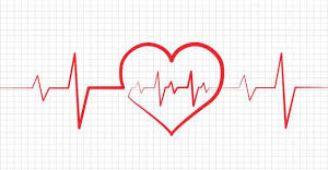 image of a heart with cardiac machine pattern