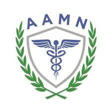 green and blue logo for american association for men in nursing and for men's health