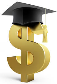 Gold dollar sign symbol with a graduation cap on top