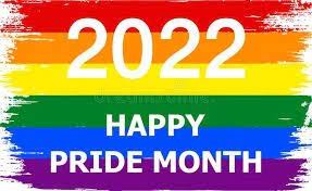 rainbow colors and text saying 2022 Happy Pride Month